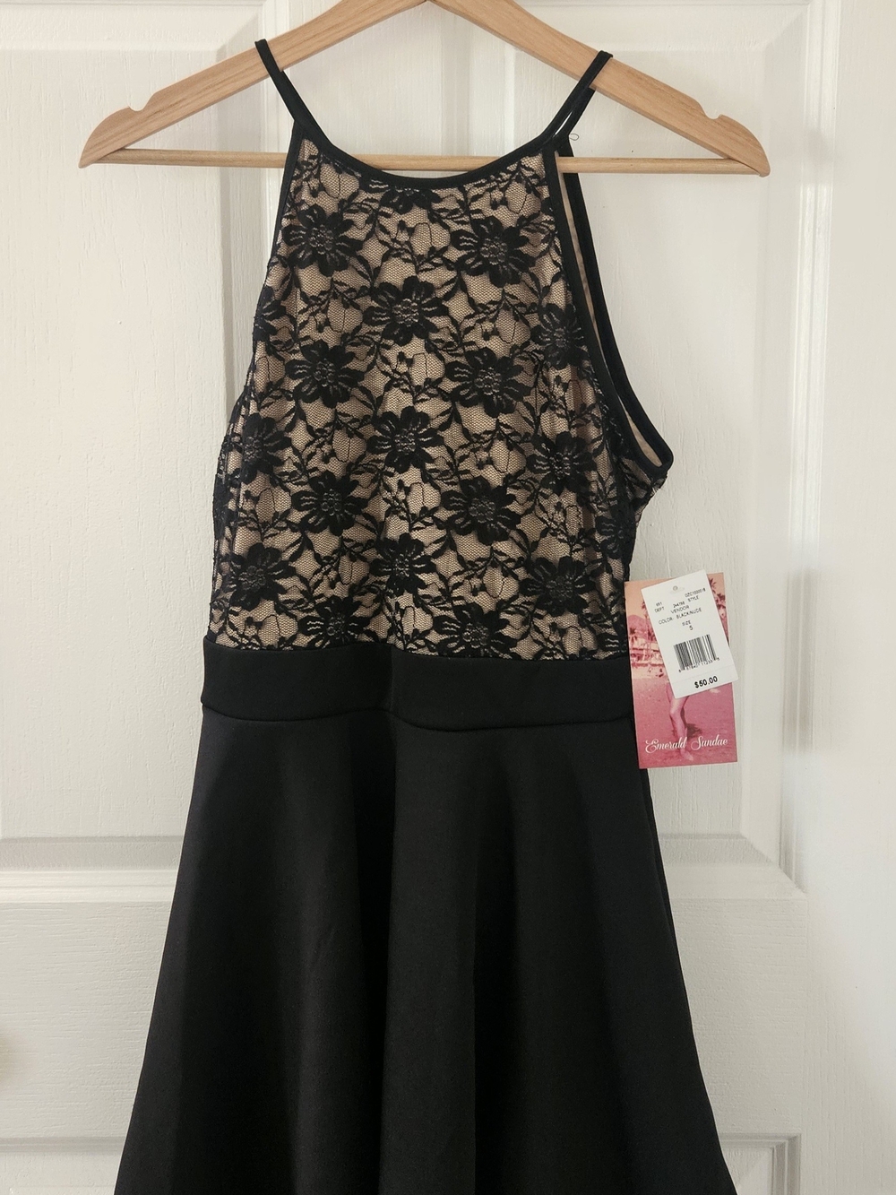 Emerald Sundae Black Lace Dress with Nude Lining